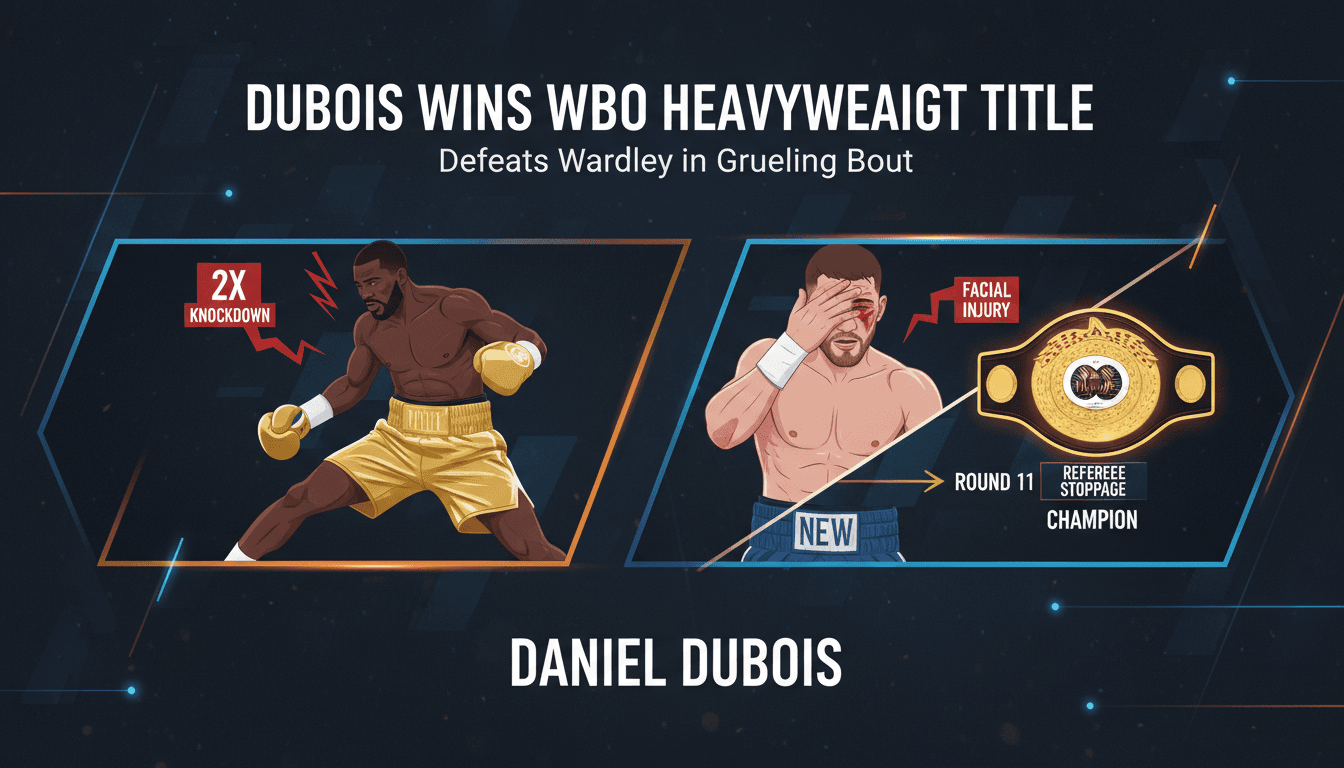Daniel Dubois celebrating his WBO heavyweight title victory over Fabio Wardley