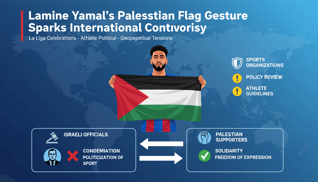 Lamine Yamal waving a Palestinian flag during celebrations
