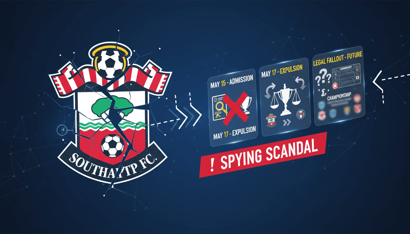 Southampton Football Club logo with a background of a football pitch