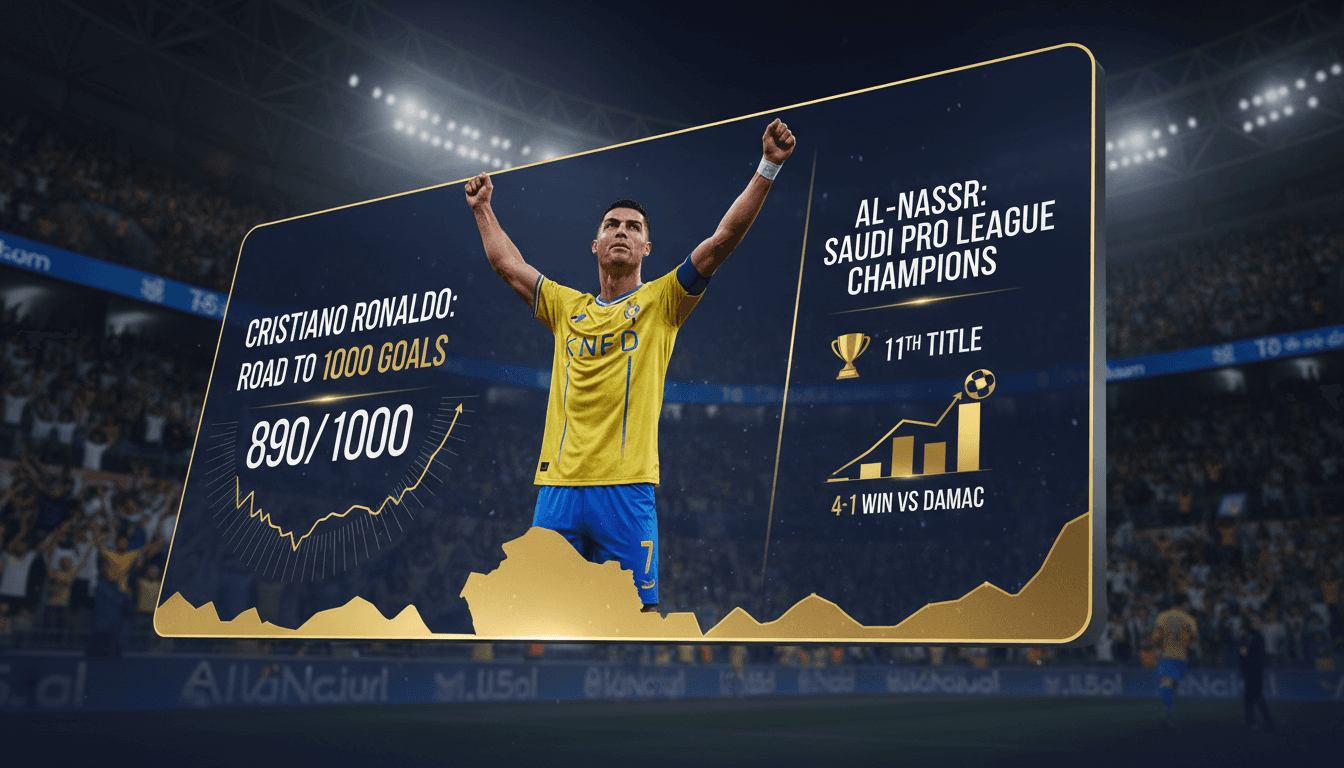 Cristiano Ronaldo celebrating after scoring for Al-Nassr against Damac