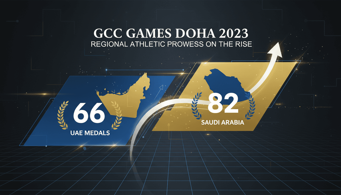 Athletes from UAE and Saudi Arabia celebrating their achievements at the GCC Games in Doha.