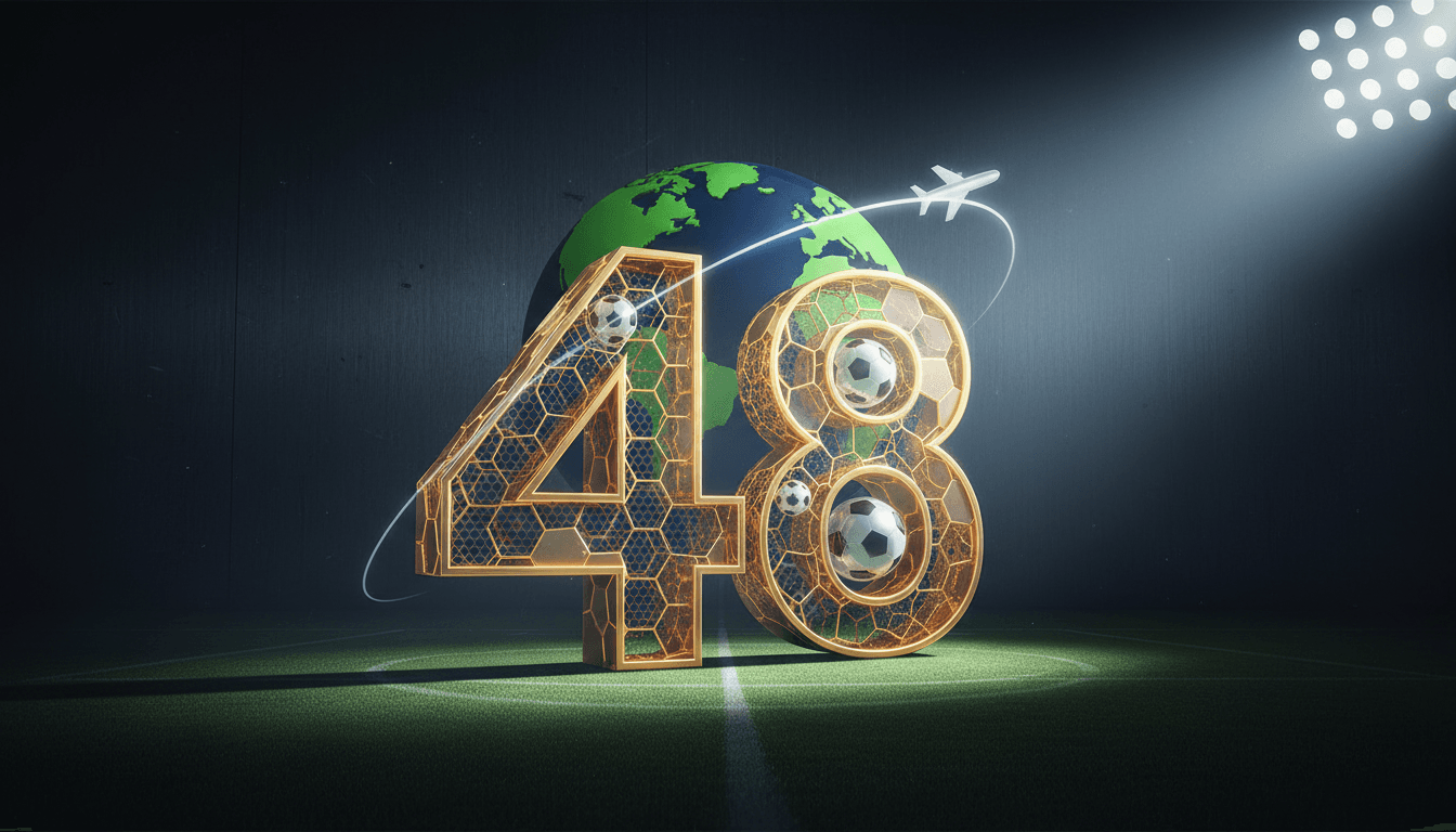 A graphic featuring the number 48 with football elements, highlighting Saudi Arabia's World Cup participation.