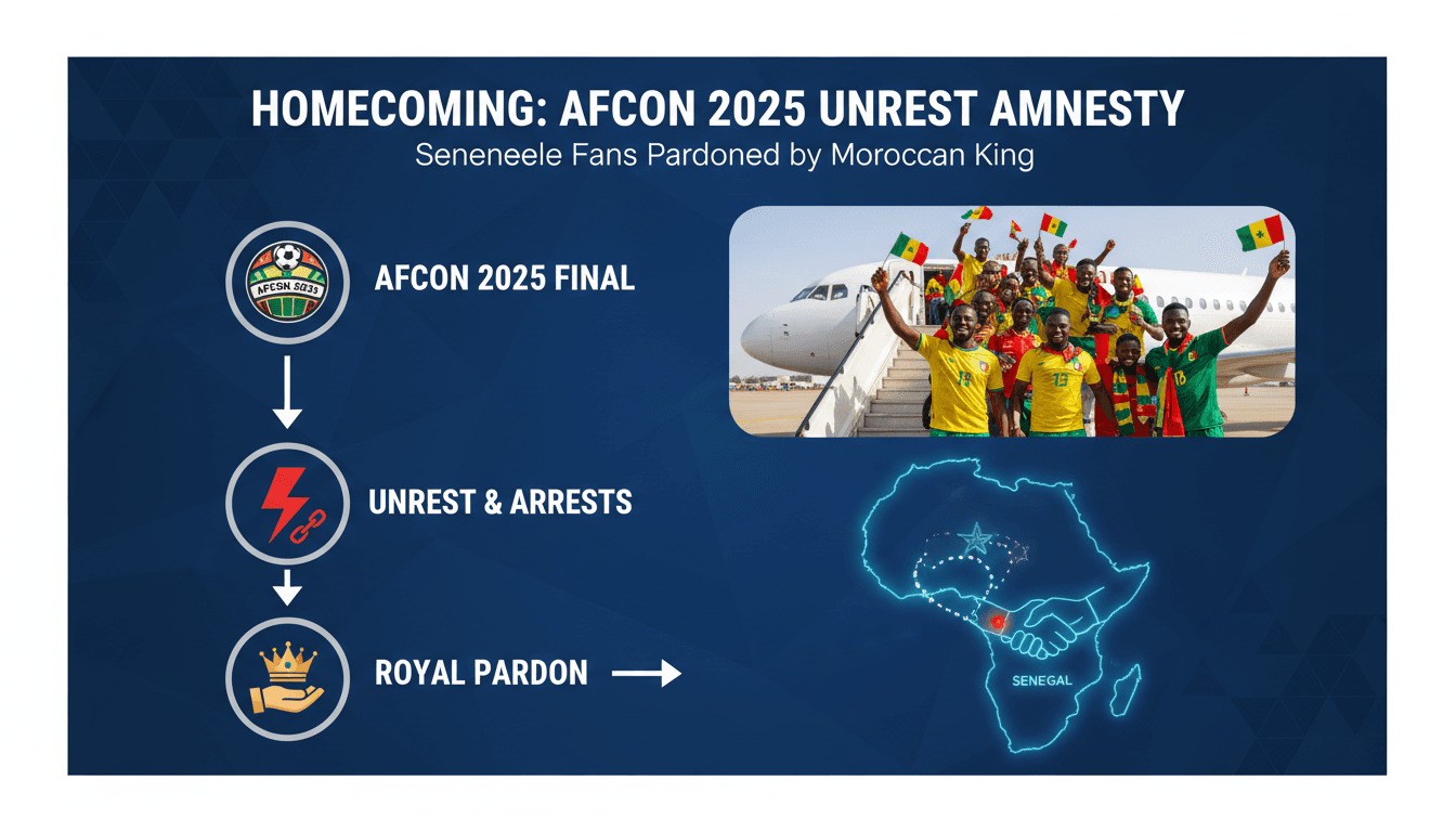Senegalese fans celebrating at AFCON 2025 before the unrest in Morocco.