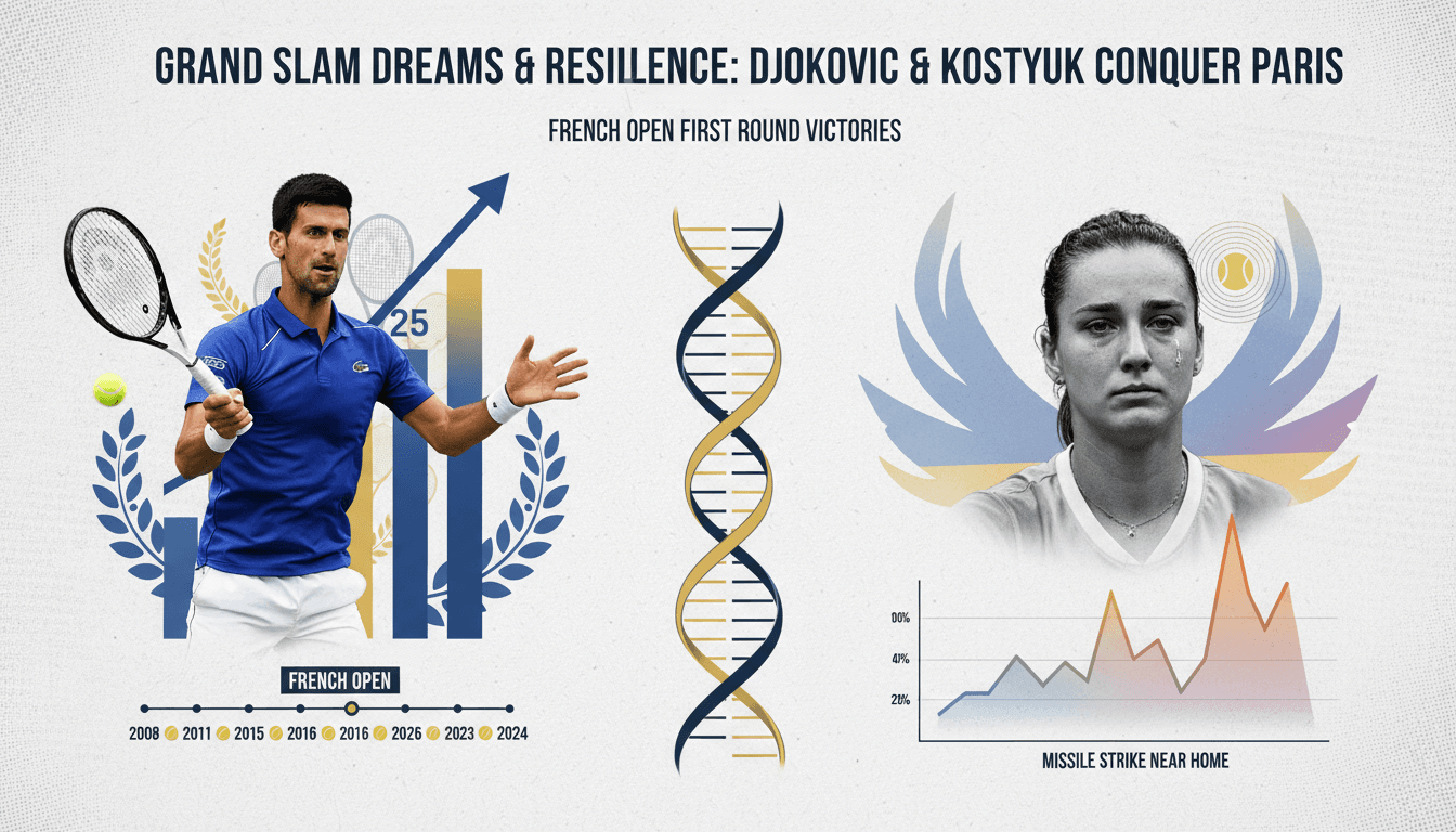 Djokovic and Kostyuk celebrating their first-round victories at the French Open.