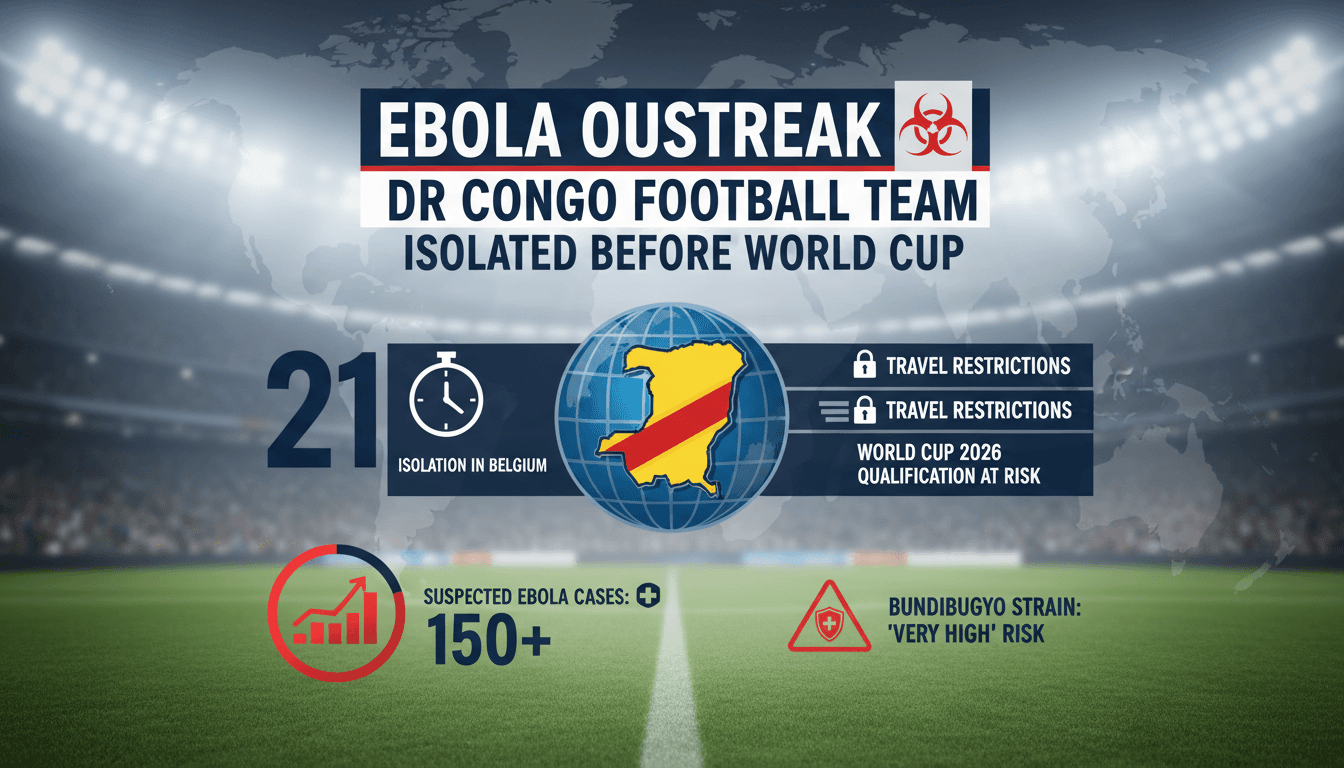 Infographic detailing the Ebola outbreak's impact on the DR Congo national football team's World Cup preparations.