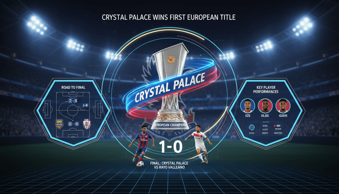 Crystal Palace celebrating their first European title victory in the UEFA Europa Conference League final.