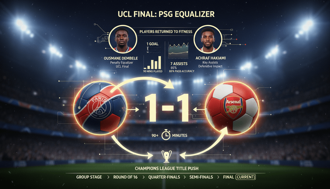 Ousmane Dembele celebrating his equalizing goal for PSG in the Champions League final.