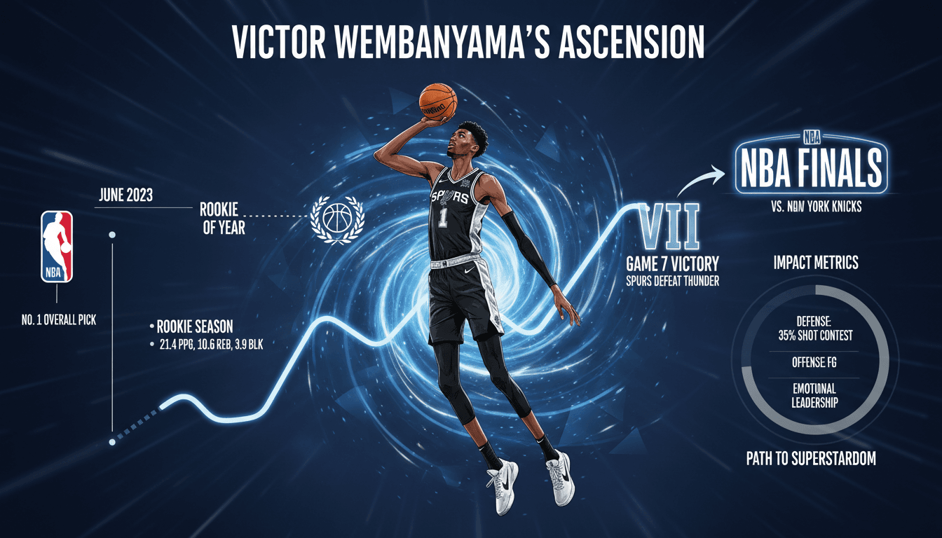 Victor Wembanyama celebrating after leading the Spurs to the NBA Finals.