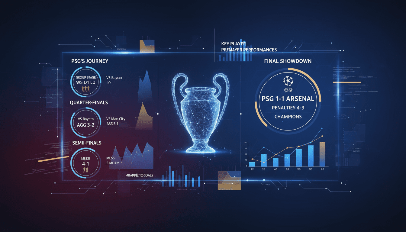 Paris Saint-Germain celebrating their UEFA Champions League victory over Arsenal.