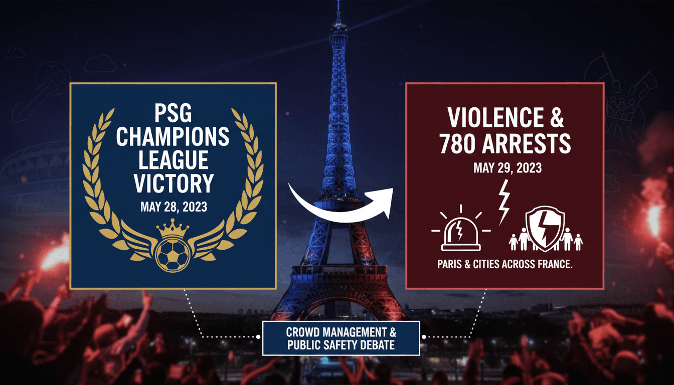 Fans celebrating PSG's Champions League victory before clashes with police.