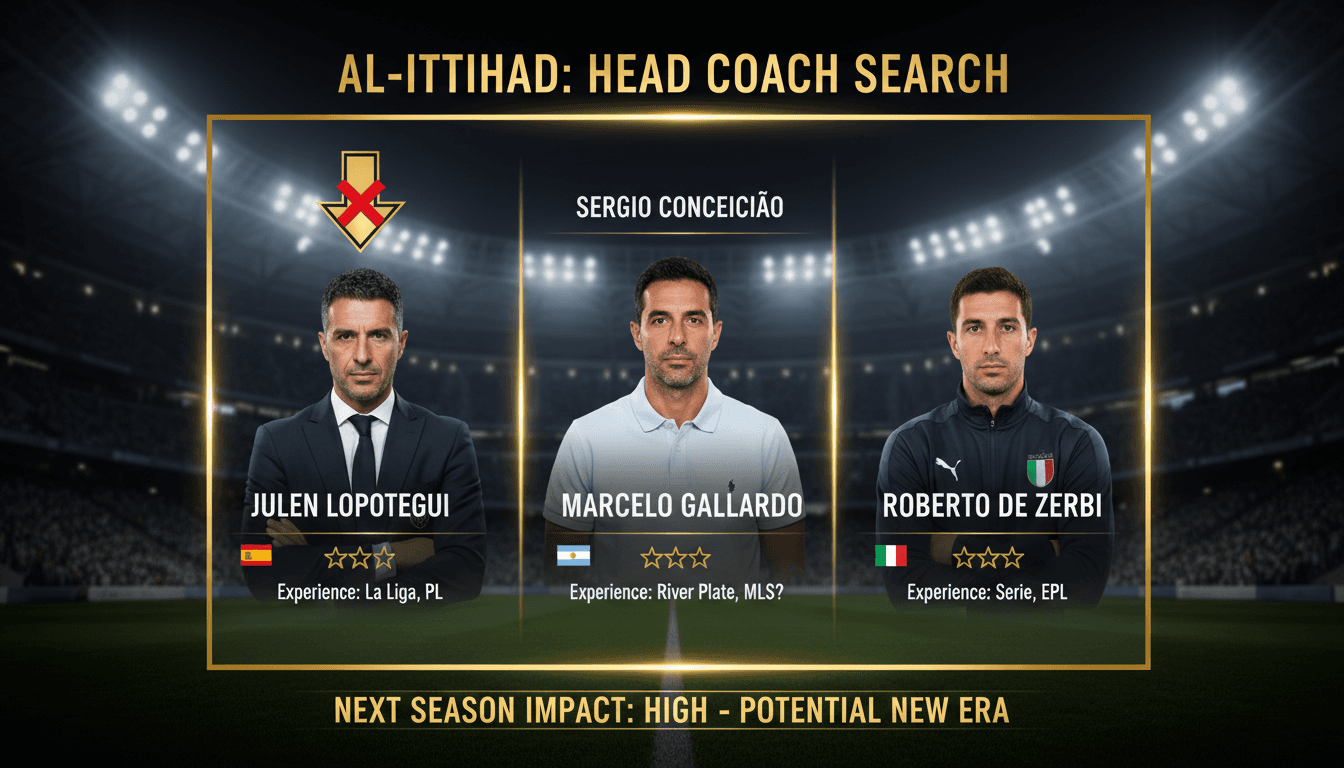 Al-Ittihad football club logo with a coaching change announcement backdrop.
