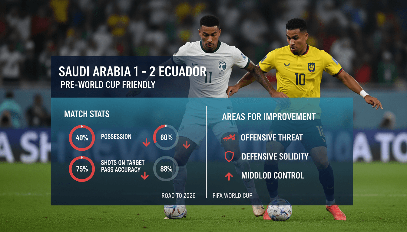 Saudi Arabia football team in action during a friendly match against Ecuador.