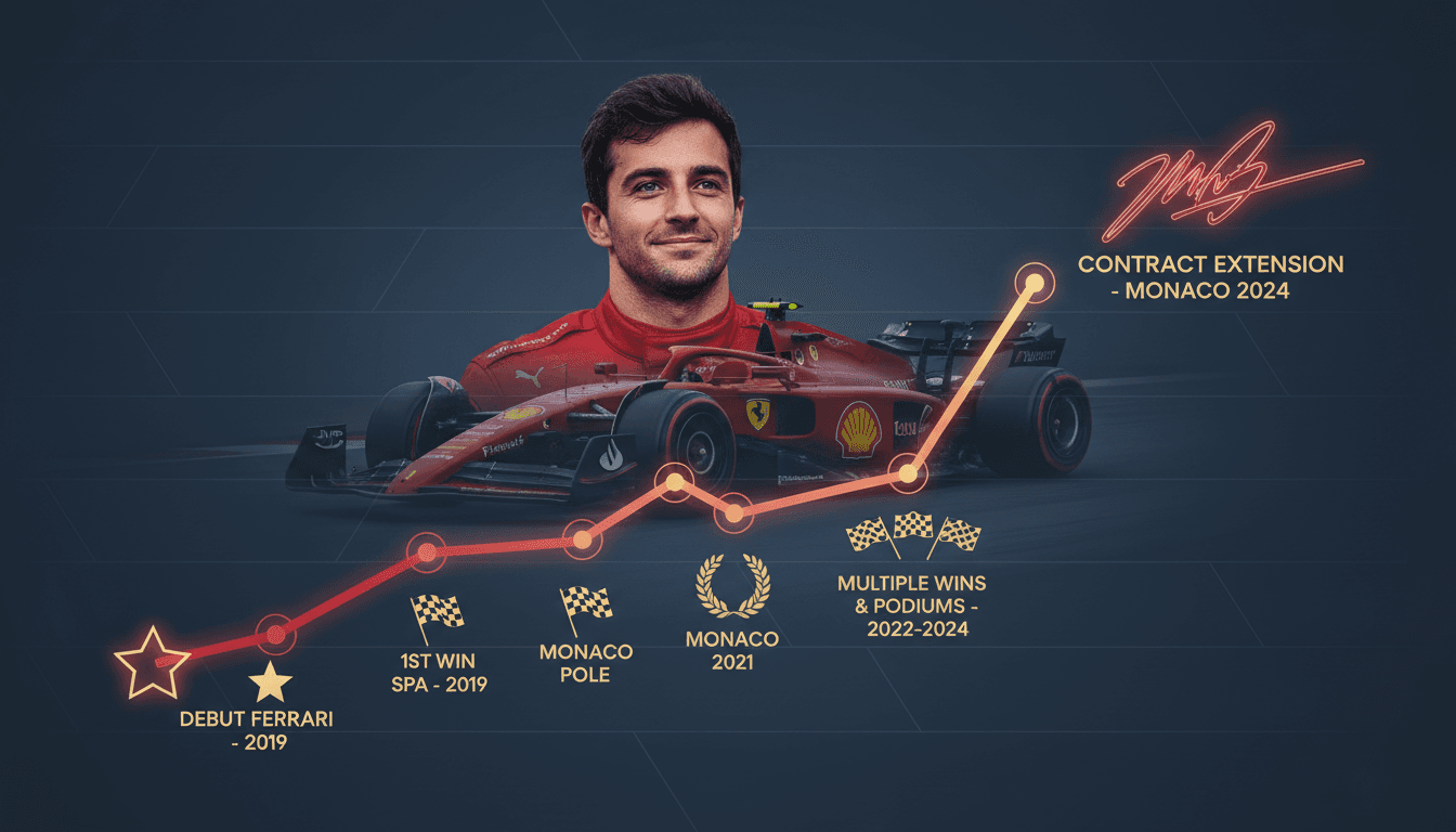 Charles Leclerc celebrating during a Formula 1 race with Ferrari.
