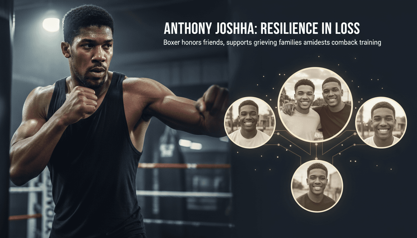 Anthony Joshua training for boxing while honoring friends lost in tragedy.