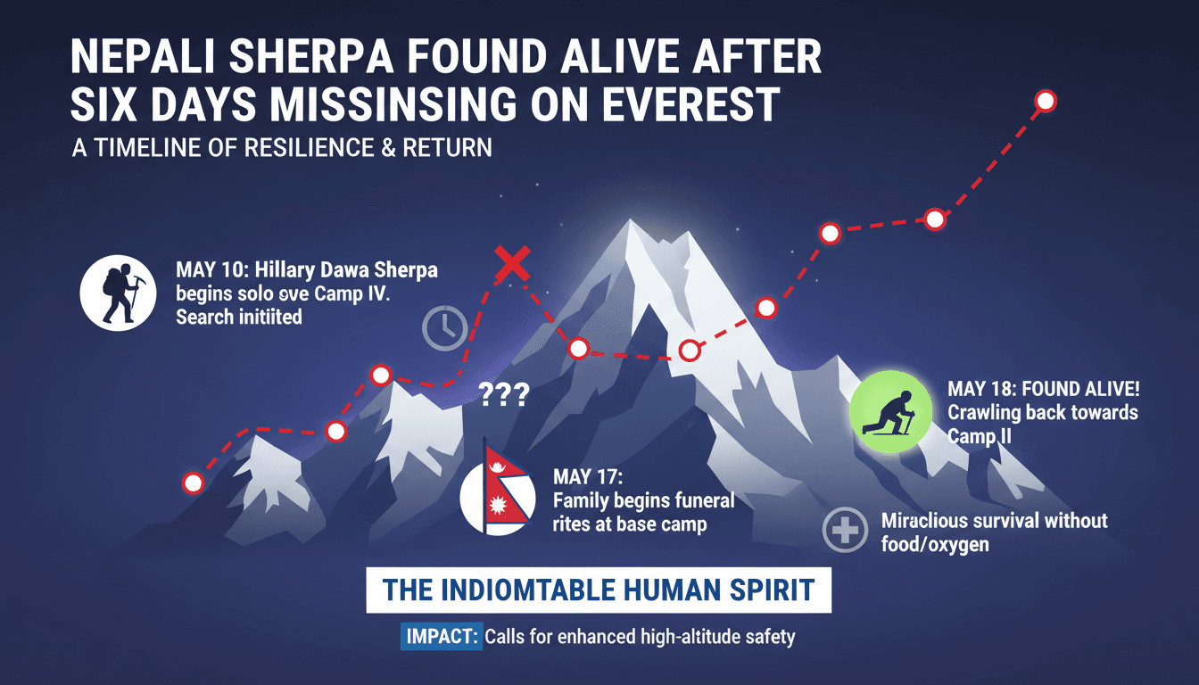 Hillary Dawa Sherpa crawling back to base camp on Mount Everest
