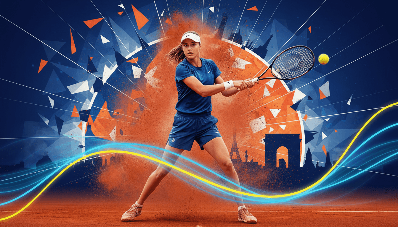 Mirra Andreeva competing at Roland Garros, highlighting her rise in women's tennis.