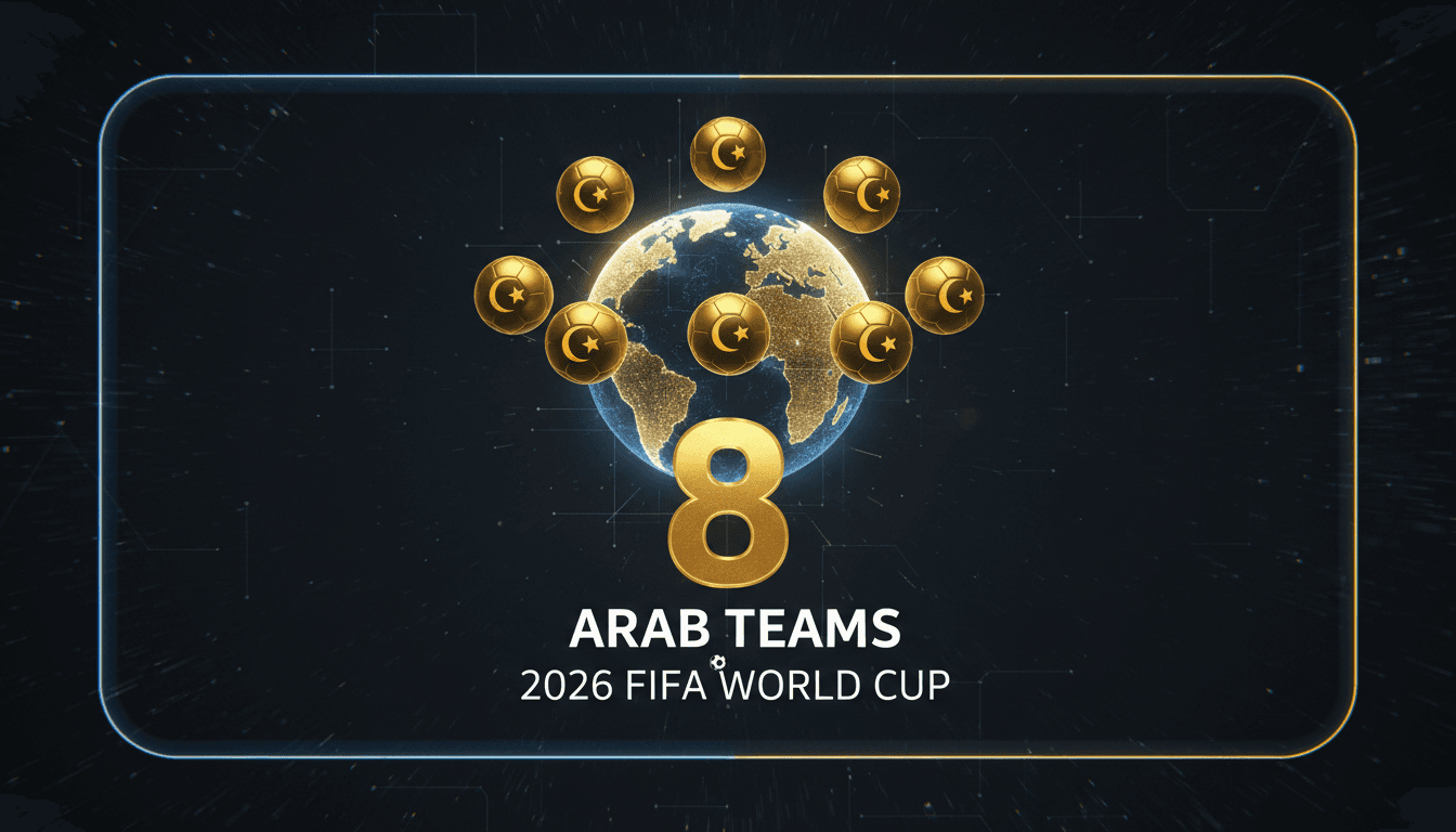 A graphic representation of the 2026 FIFA World Cup featuring participating Arab teams.