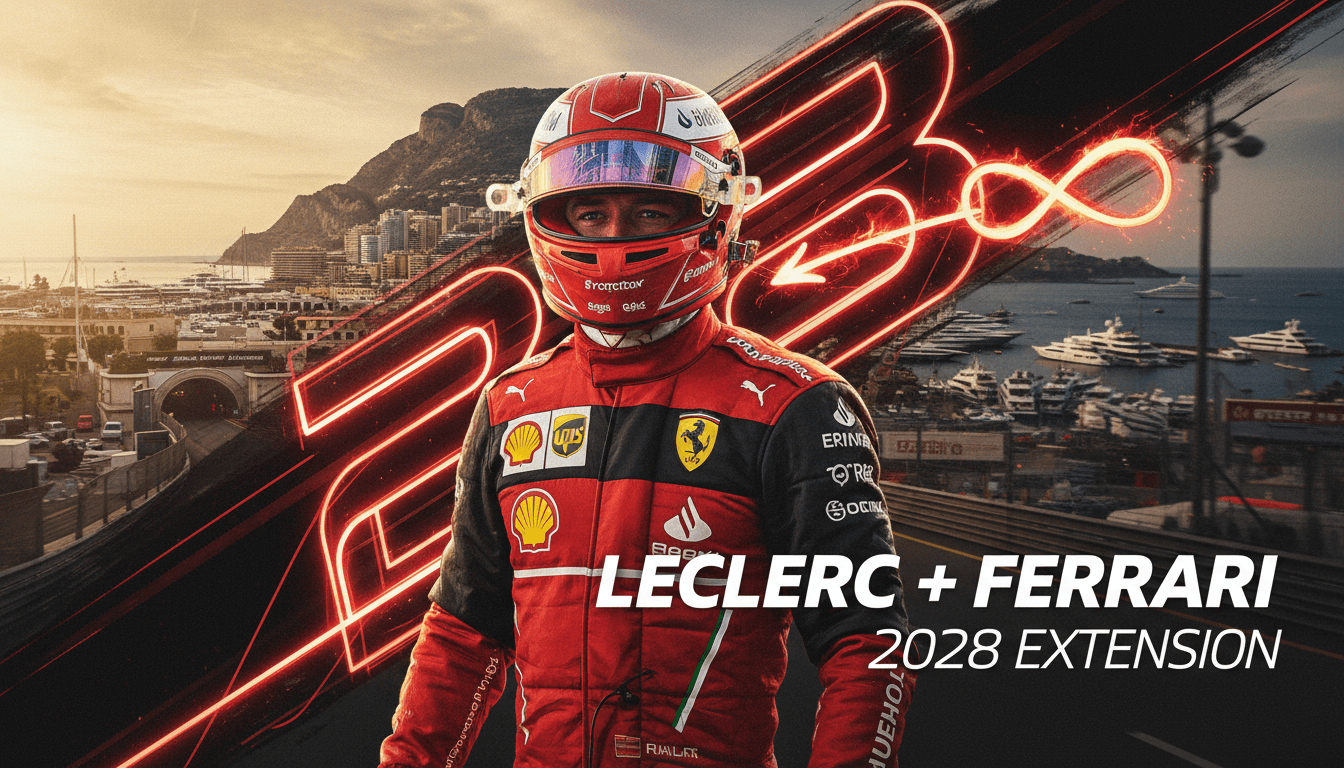 Charles Leclerc in Ferrari gear celebrating his long-term contract extension ahead of the Monaco GP.