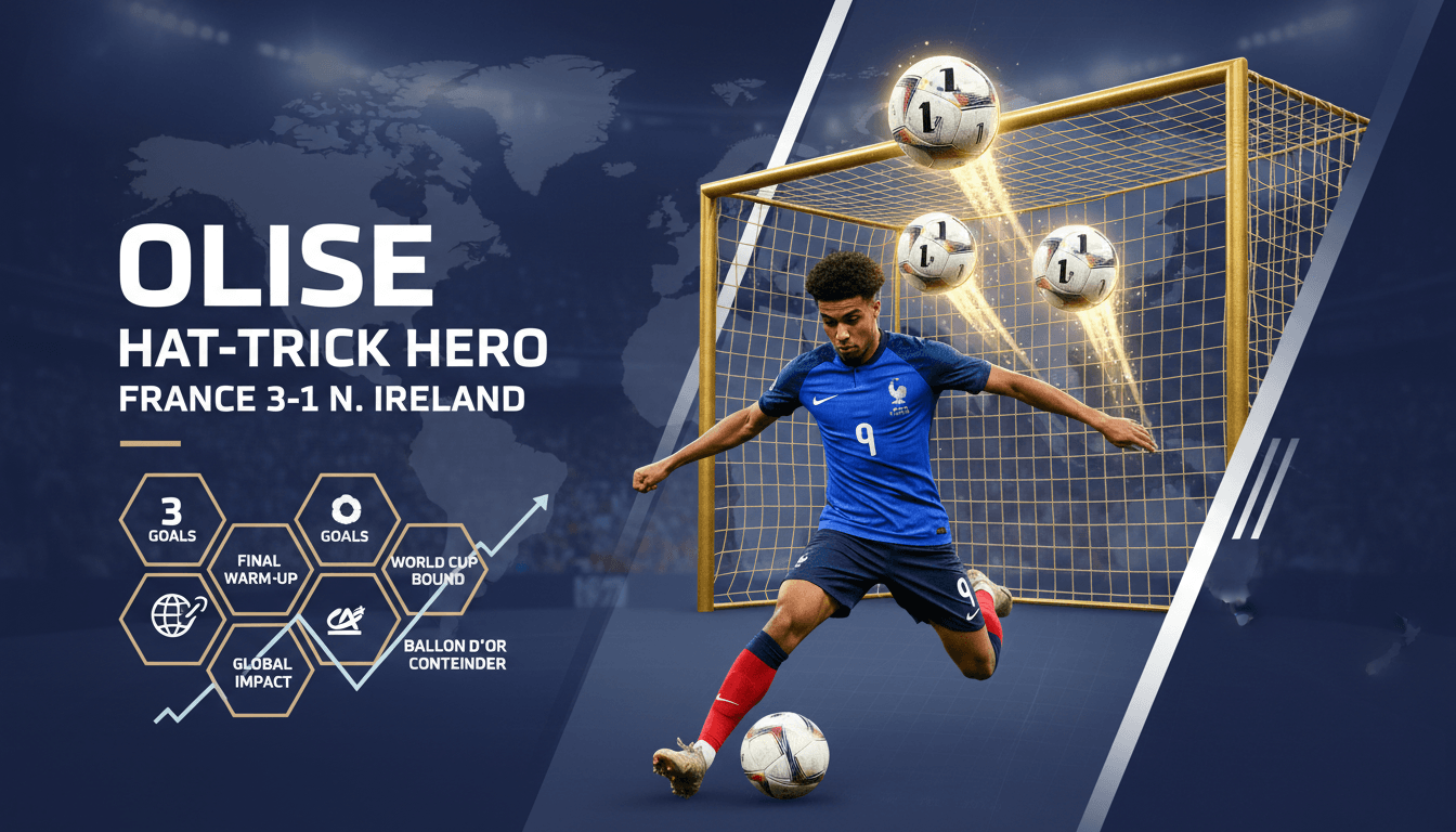 Michael Olise celebrating his hat-trick during the match against Northern Ireland.