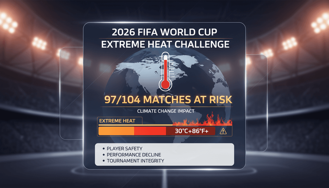 Infographic showing the impact of extreme heat on the 2026 FIFA World Cup matches.