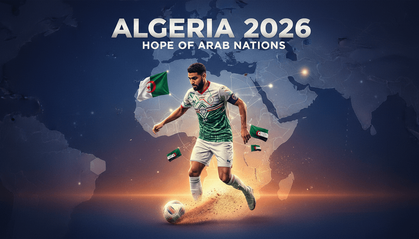 Riyad Mahrez leading the Algerian national team in the 2026 FIFA World Cup, representing Arab aspirations.