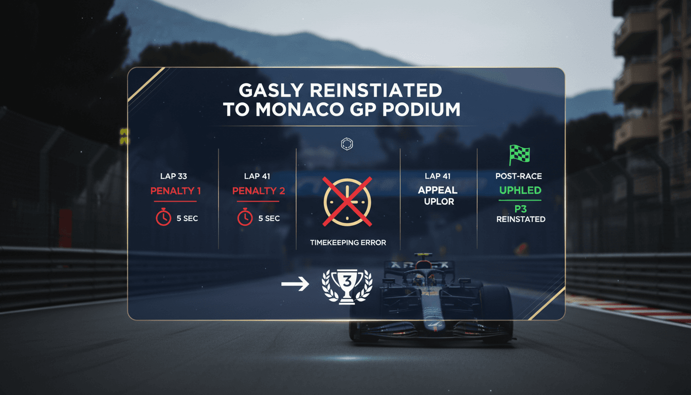 Pierre Gasly celebrating his reinstatement to third place in the Monaco Grand Prix.