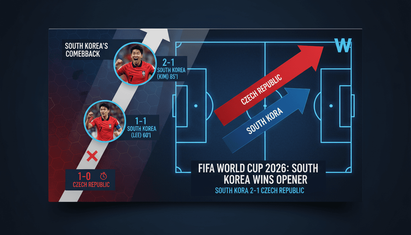 South Korea celebrating their victory against the Czech Republic in the FIFA World Cup 2026 opener.