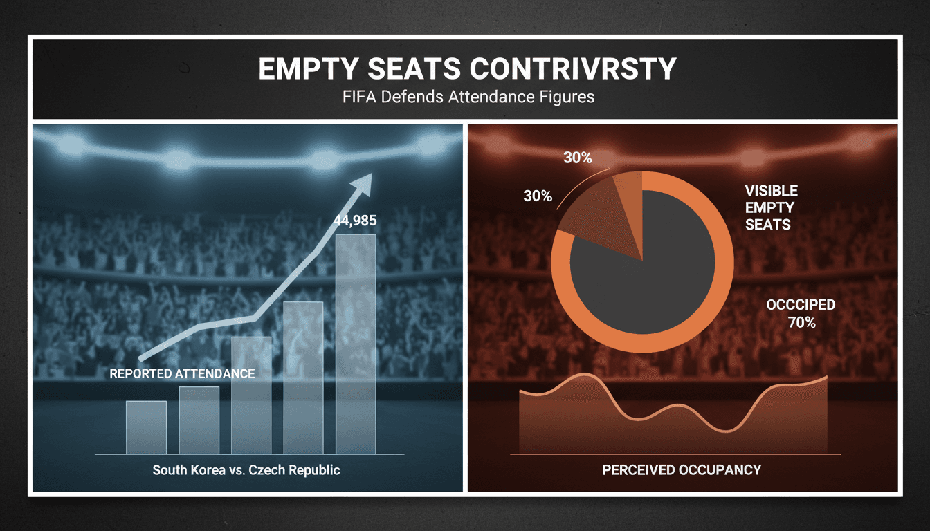 FIFA World Cup match with visible empty seats in the stands
