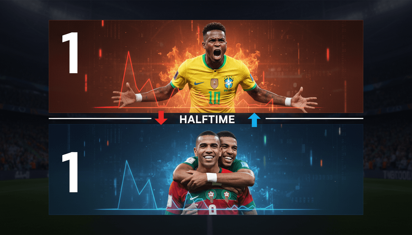 Brazil and Morocco players competing during their World Cup match