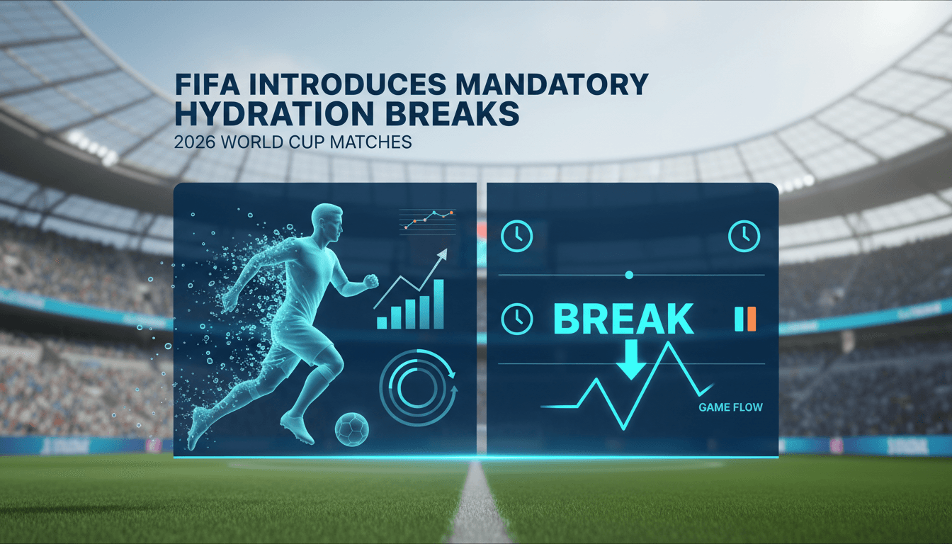 Players taking a hydration break during a World Cup match.
