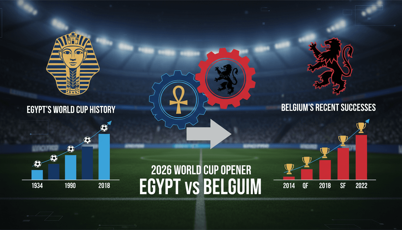 Egypt and Belgium national football teams preparing for the World Cup match.
