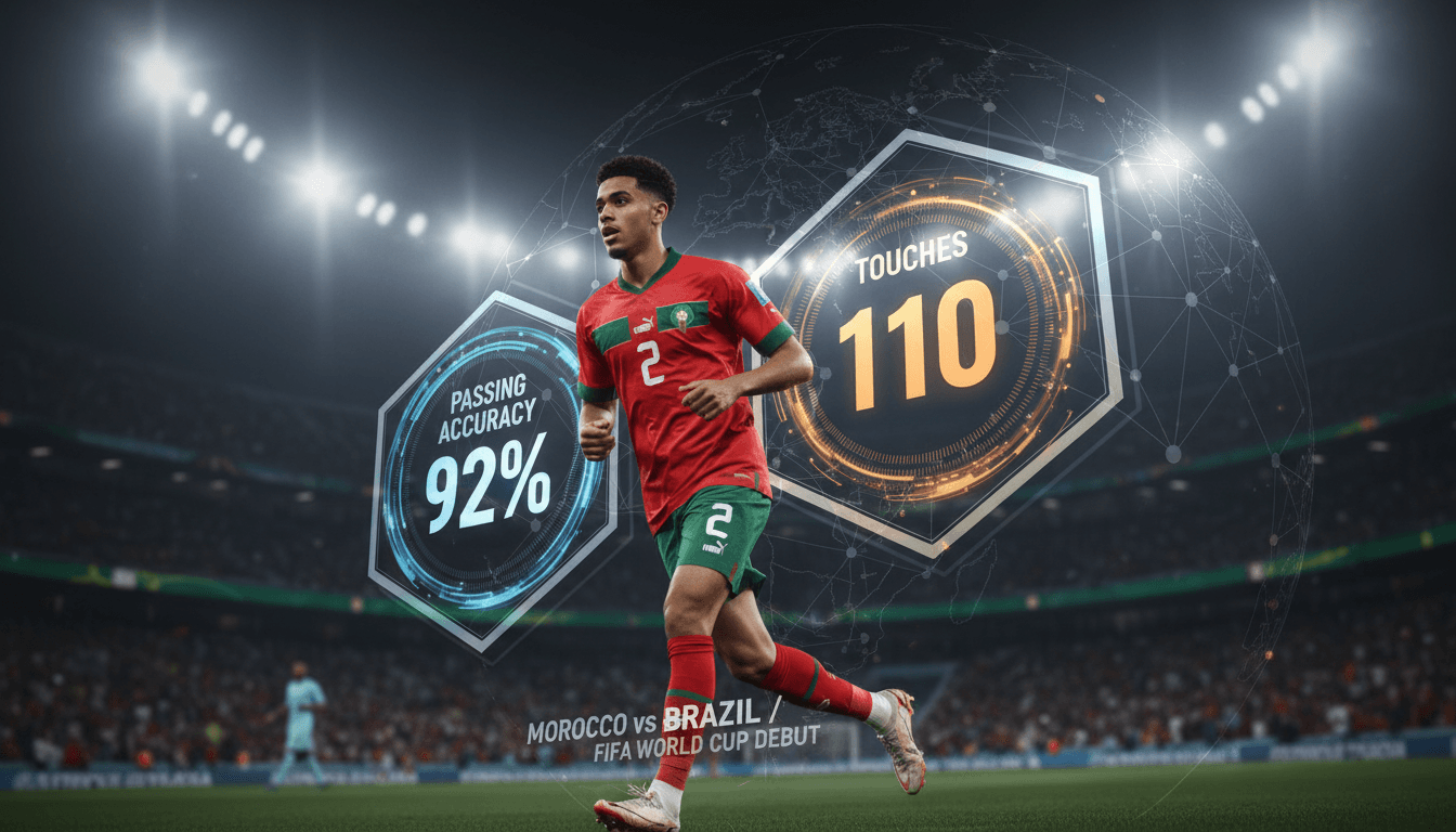 Ayyoub Bouaddi in action during the FIFA World Cup match against Brazil, showcasing his skills and potential.