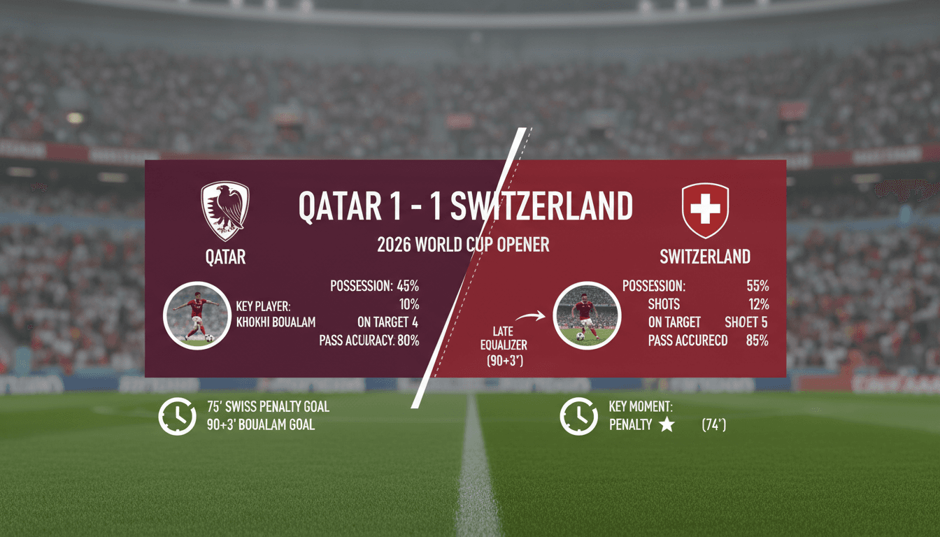 Qatar's national football team celebrating their equalizer against Switzerland in the World Cup opener.
