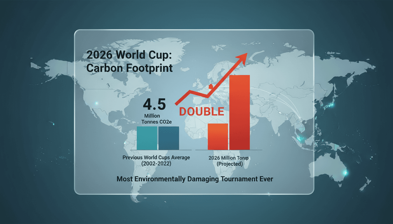 Infographic showing the projected carbon emissions of the 2026 World Cup compared to previous tournaments.