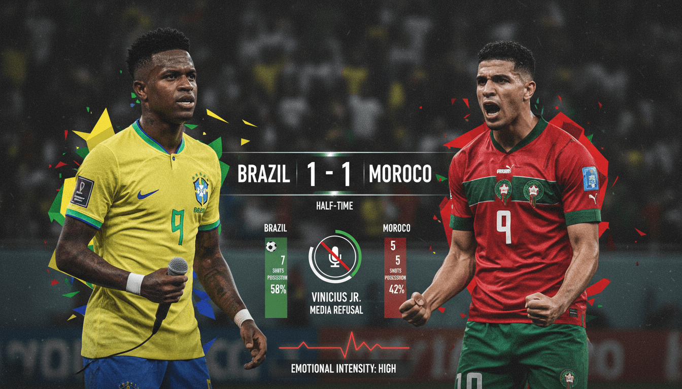 Brazil and Morocco end first half in 1-1 draw during World Cup match