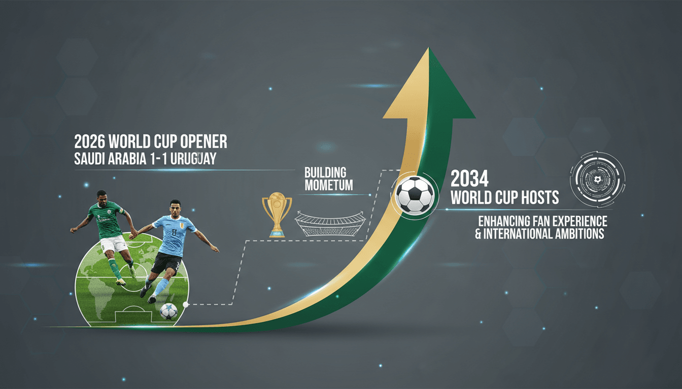 Saudi Arabia national football team in action during World Cup match against Uruguay.