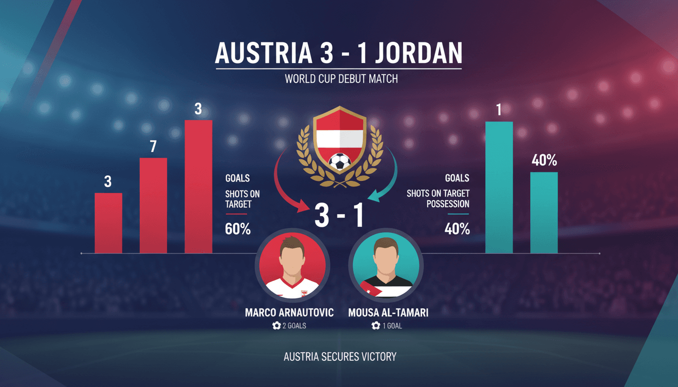 Austria celebrates their victory over Jordan in World Cup debut match.