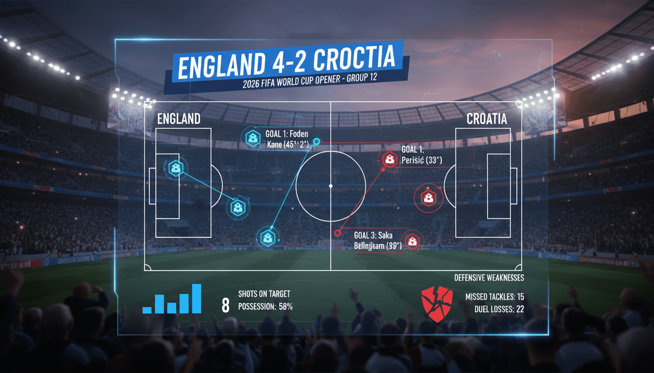 England celebrates their 4-2 victory over Croatia in the 2026 FIFA World Cup opener.