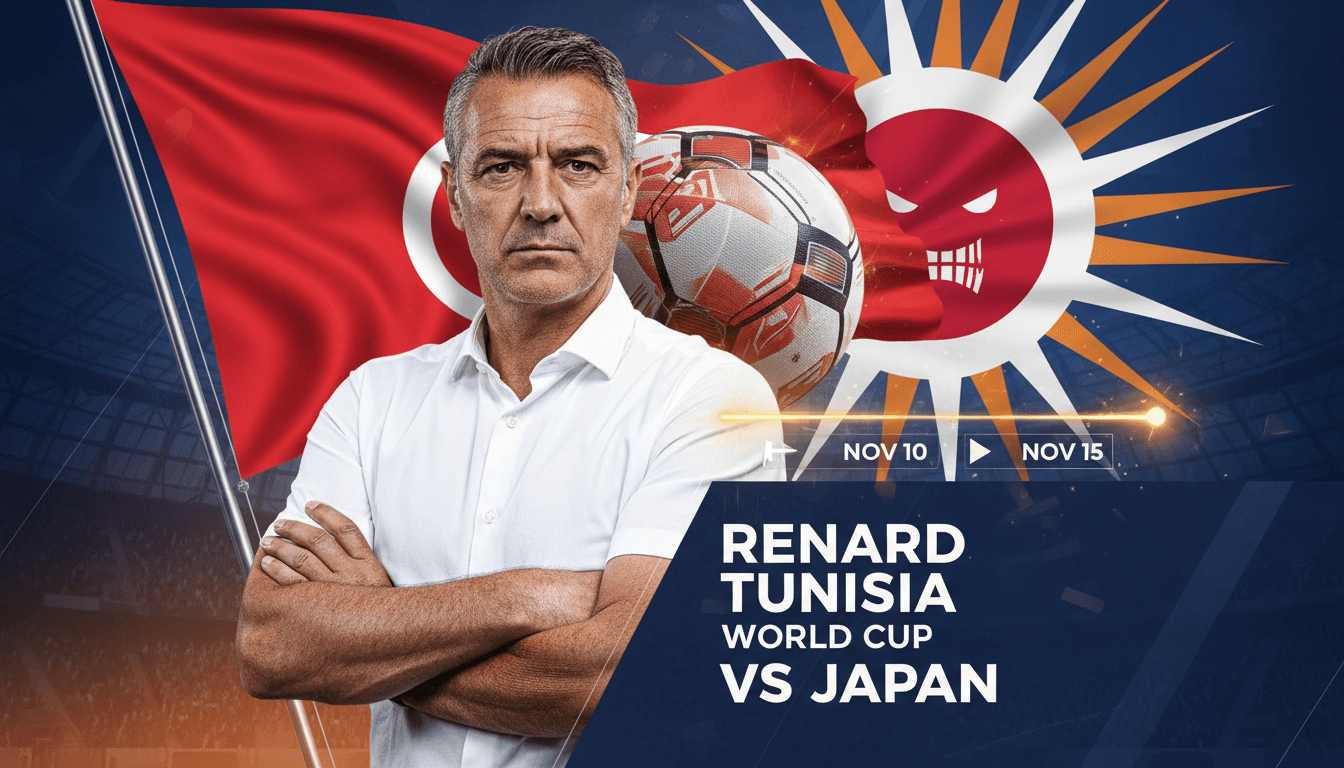 Hervé Renard leading the Tunisia national football team, preparing for the World Cup match against Japan.