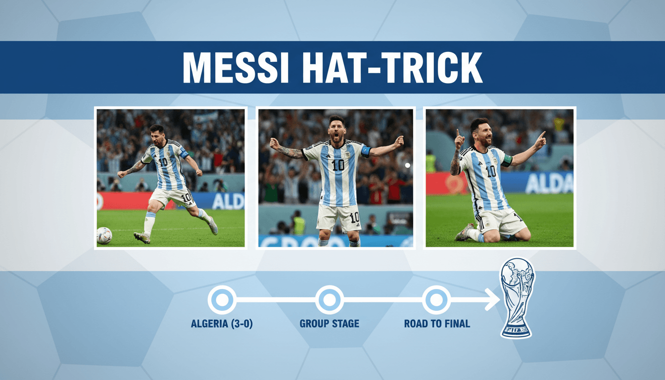 Lionel Messi celebrating his hat-trick during Argentina's World Cup opener against Algeria.