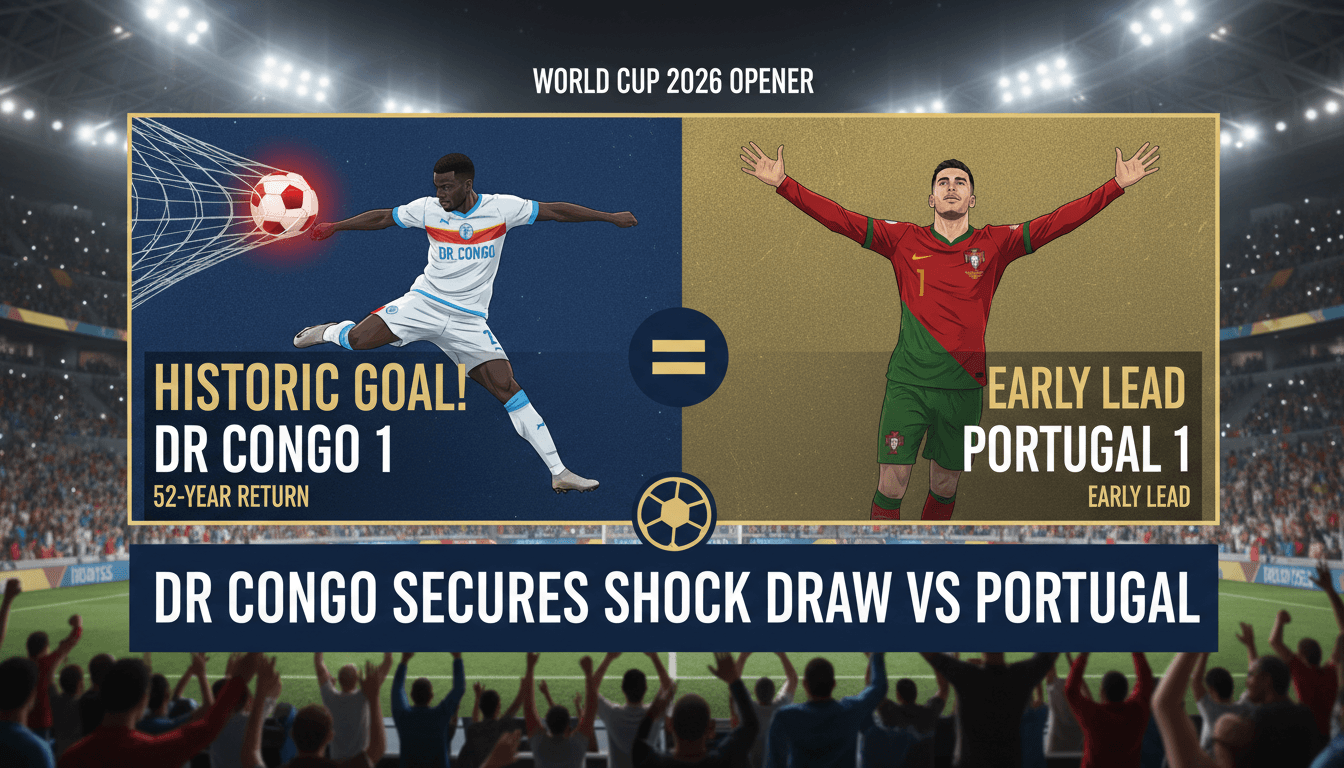 DR Congo players celebrating their historic goal against Portugal in World Cup 2026.