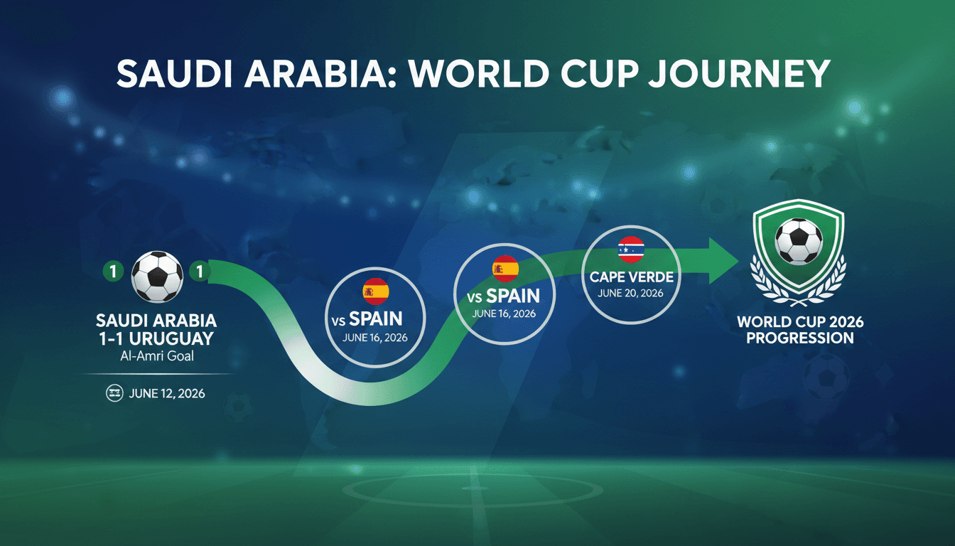 Saudi Arabia's national football team celebrating during the World Cup match against Uruguay.