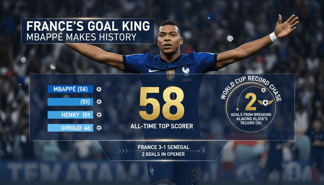 Kylian Mbappé becomes France's all-time top scorer in World Cup opener against Senegal