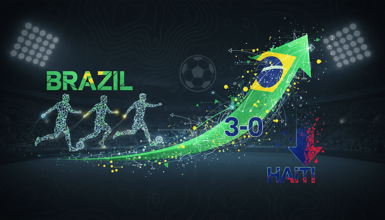 Brazil players celebrating their victory over Haiti in the World Cup match.