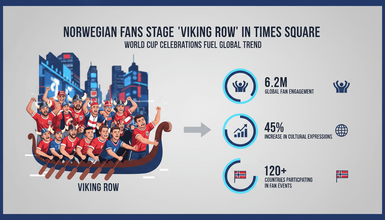 Norwegian fans performing the Viking row in Times Square during World Cup celebrations.
