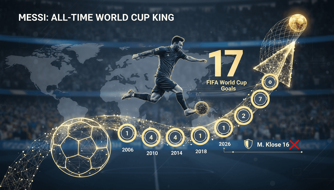 Lionel Messi celebrating his record-breaking goal in the FIFA World Cup