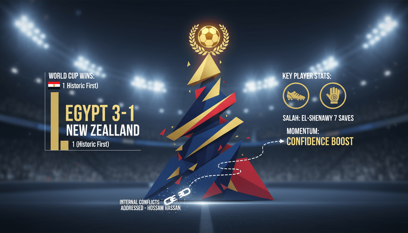 Egypt's national football team celebrating their first World Cup victory against New Zealand.