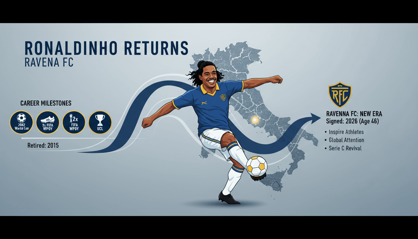 Ronaldinho celebrating his signing with Ravenna FC at age 46.