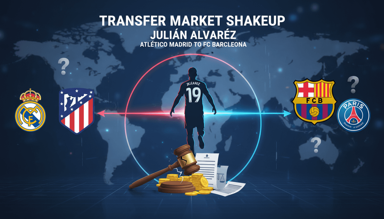 Julián Alvarez in action during a match, contemplating his future transfer.