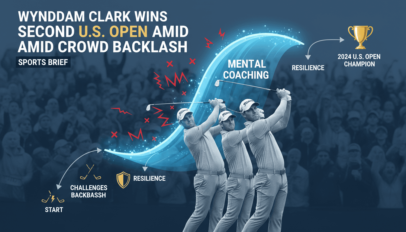 Wyndham Clark celebrating his U.S. Open victory amidst a cheering crowd.